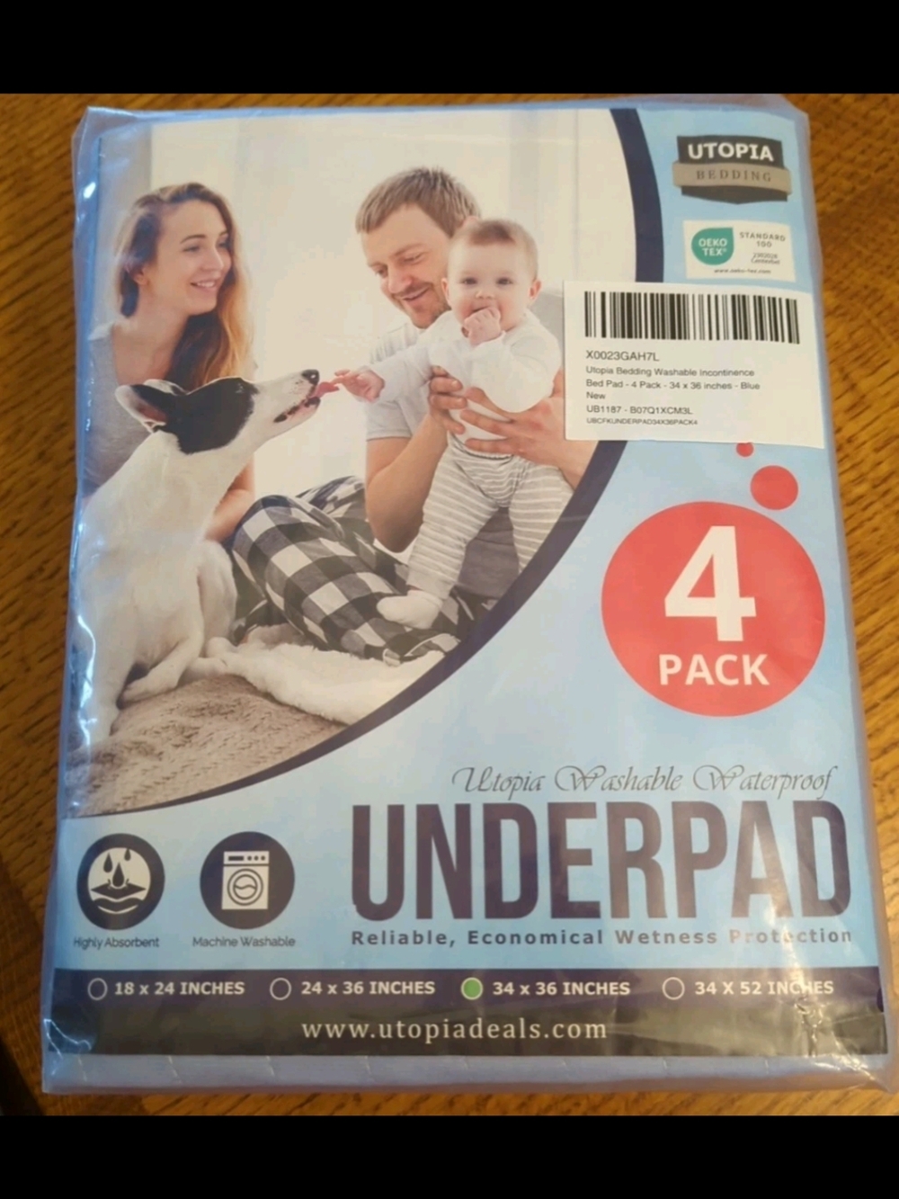 Utopia Bedding Washable Underpad 34" x 36" New in Package- Pack of 4-